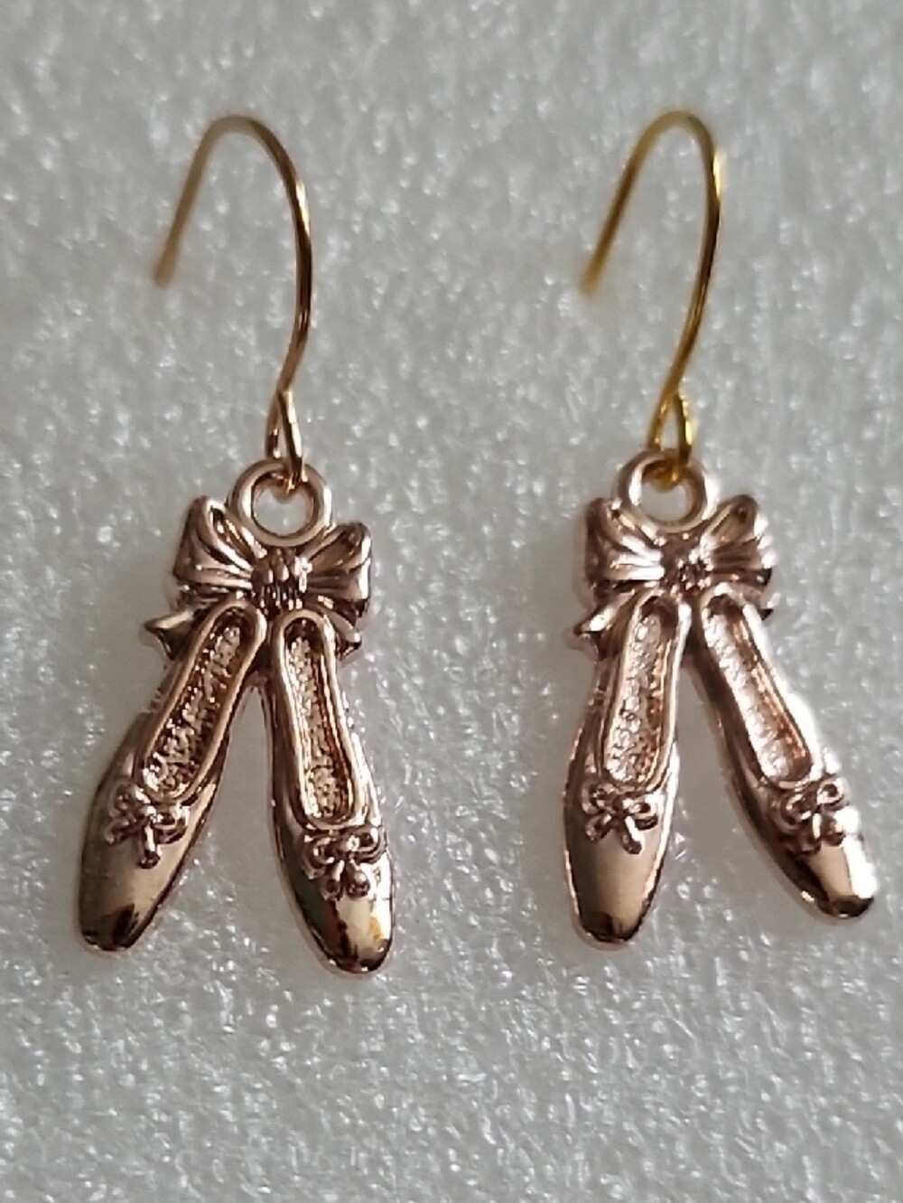 Hand Crafted Rose Gold Ballet Slipper Dangle Earrings